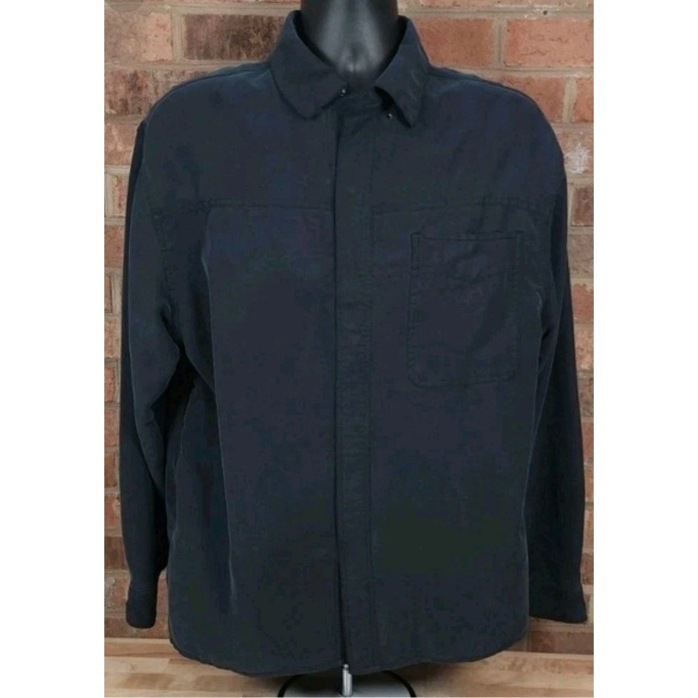 SCOTTeVEST Shirt Mens Large Blue Lined Snap Front Cargo Tech Pockets Outdoor‎